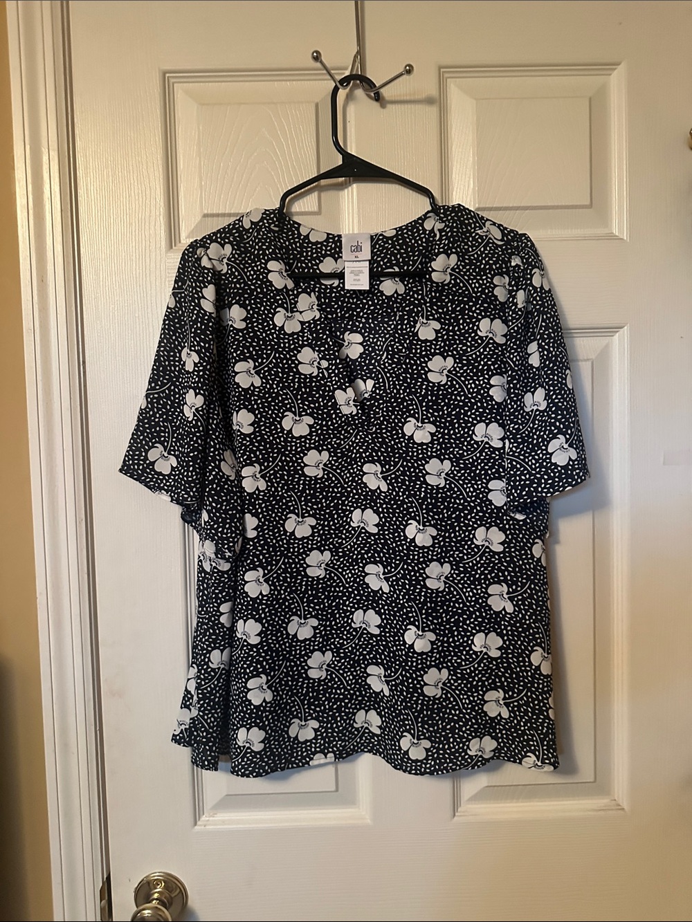 CAbi Black Floral Dot Top